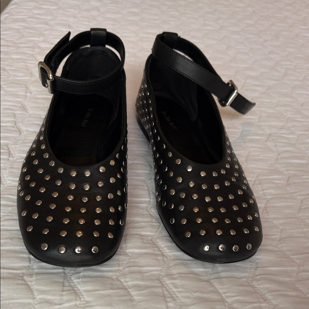Massimo Dutti Black Studded Ankle-Strap Flats